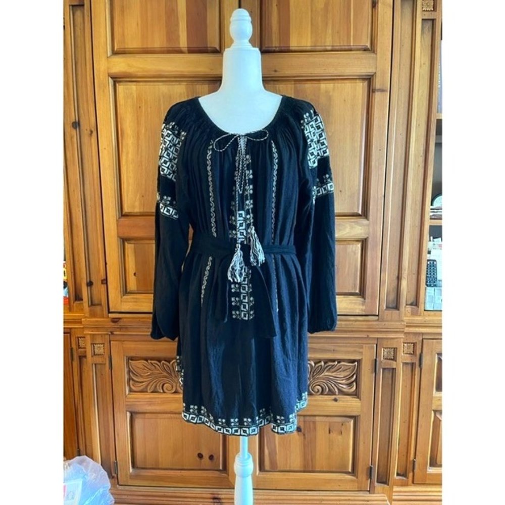 Mes Demoiselles Black Silk Embroidered Dress - Blk/Wht/Gold - Size 40 (4)